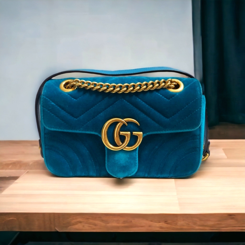 Gucci marmont turquoise velvet bag